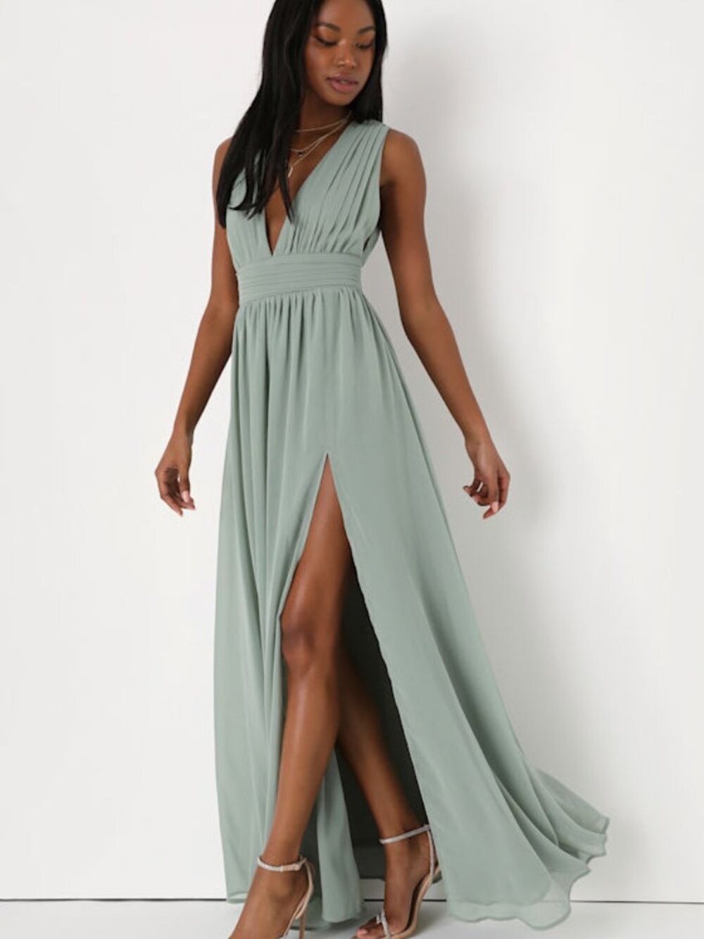Lulus Heavenly Hues Sage Brush Maxi Dress Green - Size M